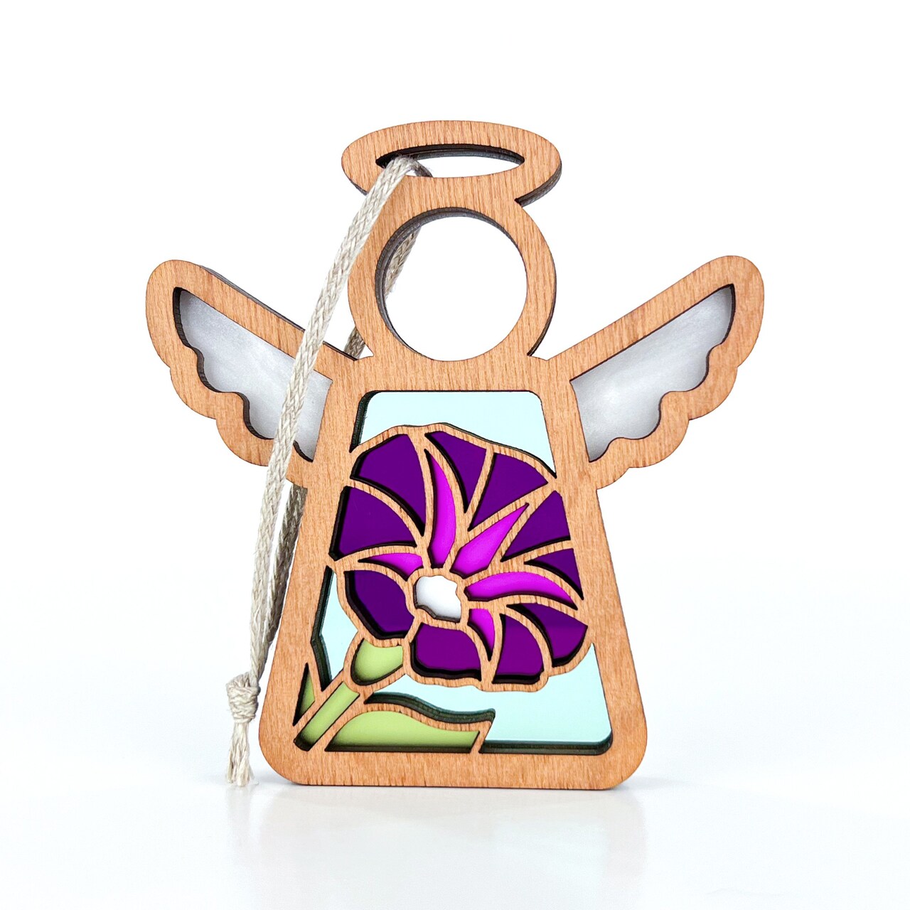 3.5" (H) Purple Morning Glory Ornament - Handcrafted in Texas - Mother's Angels® Christmas Angel Wings Figurine